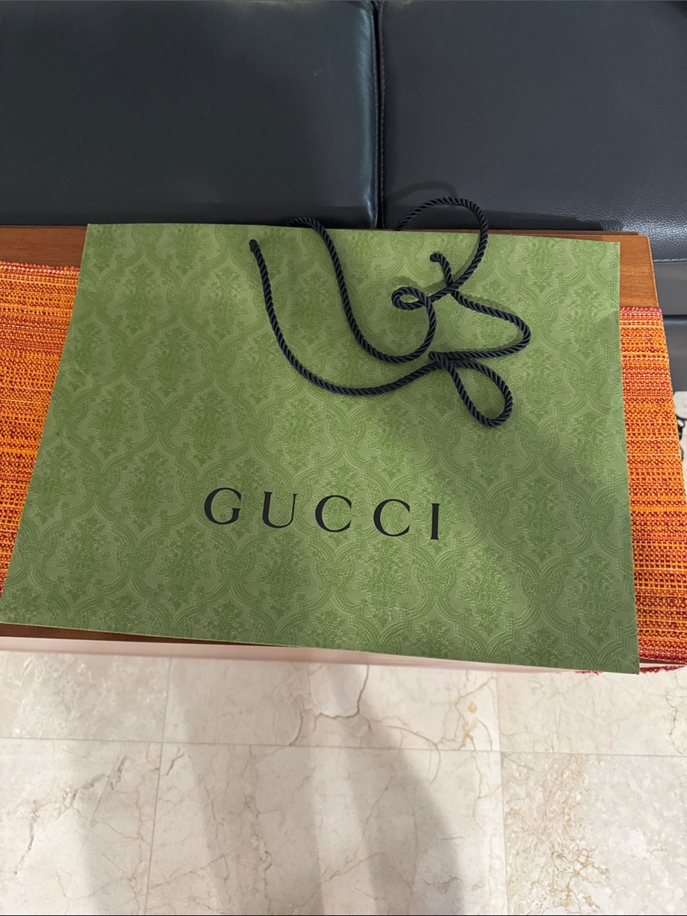 Gucci Green Paper Tote with Black Rope Handles